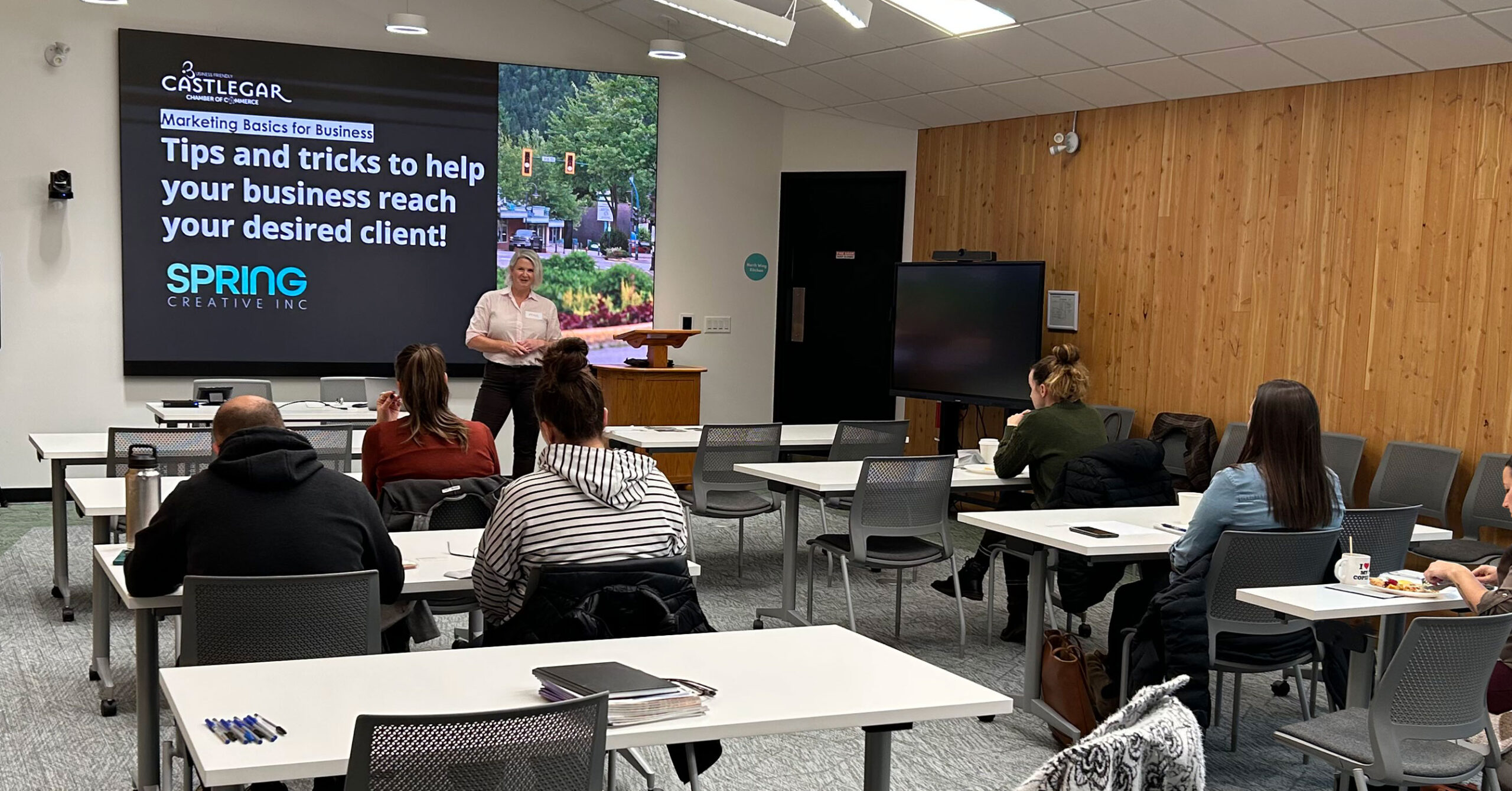 Fern Sabo Teaching a Business Strategy Workshop in Castlegar BC at their new Chamber of Commerce Building